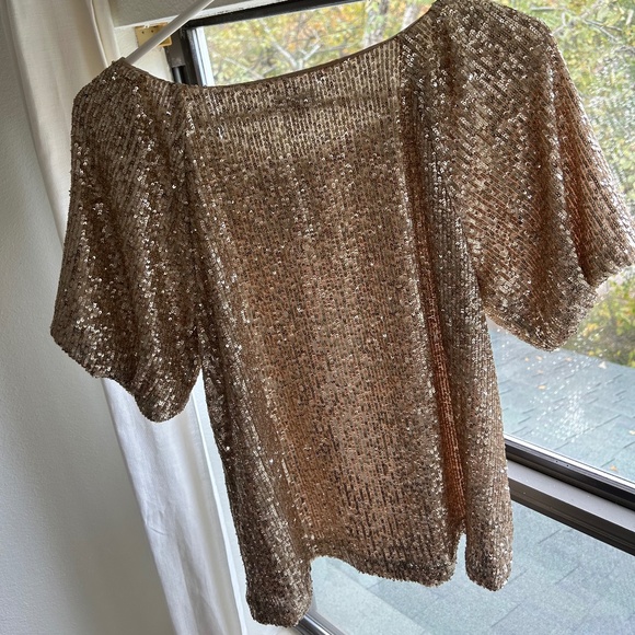 Ann Taylor Gold Sequin Raglan Sleeve Top - Picture 3 of 4